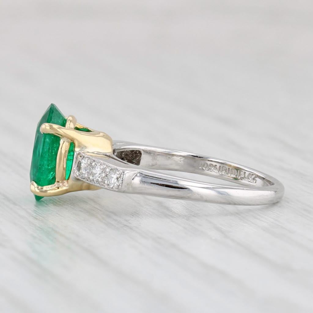 1.76ctw Oval Emerald Diamond Ring Platinum 18k Gold Engagement Size 4.75 In Good Condition For Sale In McLeansville, NC