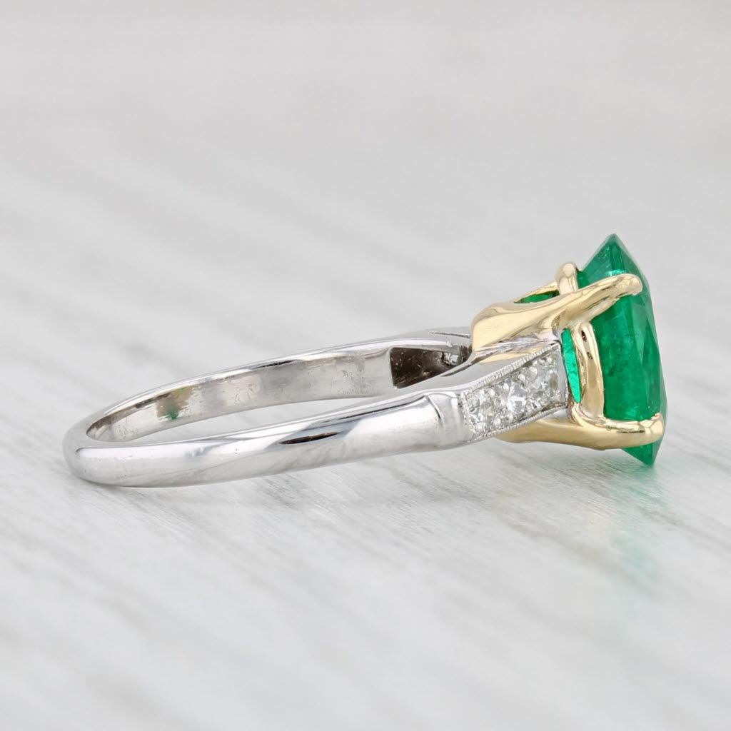 1.76ctw Oval Emerald Diamond Ring Platinum 18k Gold Engagement Size 4.75 en vente 1