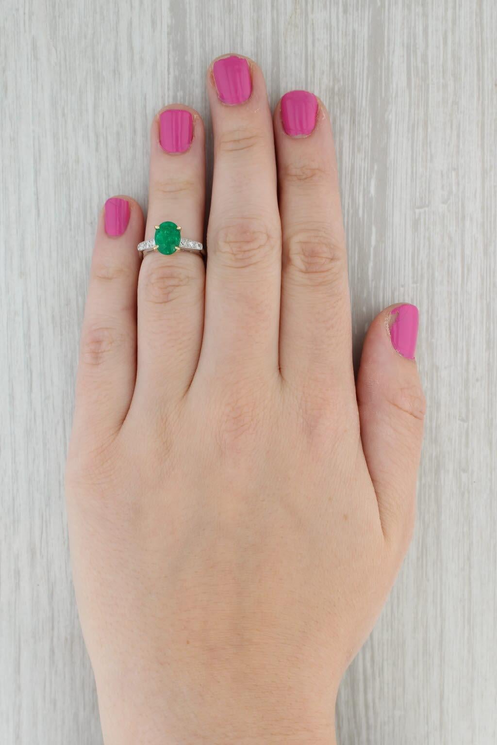 1.76ctw Oval Emerald Diamond Ring Platinum 18k Gold Engagement Size 4.75 en vente 3