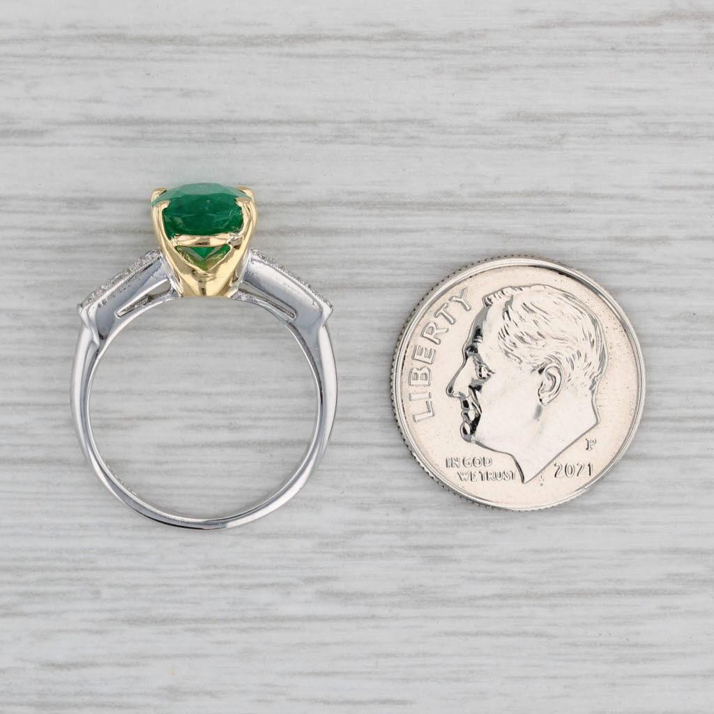 1.76ctw Oval Emerald Diamond Ring Platinum 18k Gold Engagement Size 4.75 en vente 4
