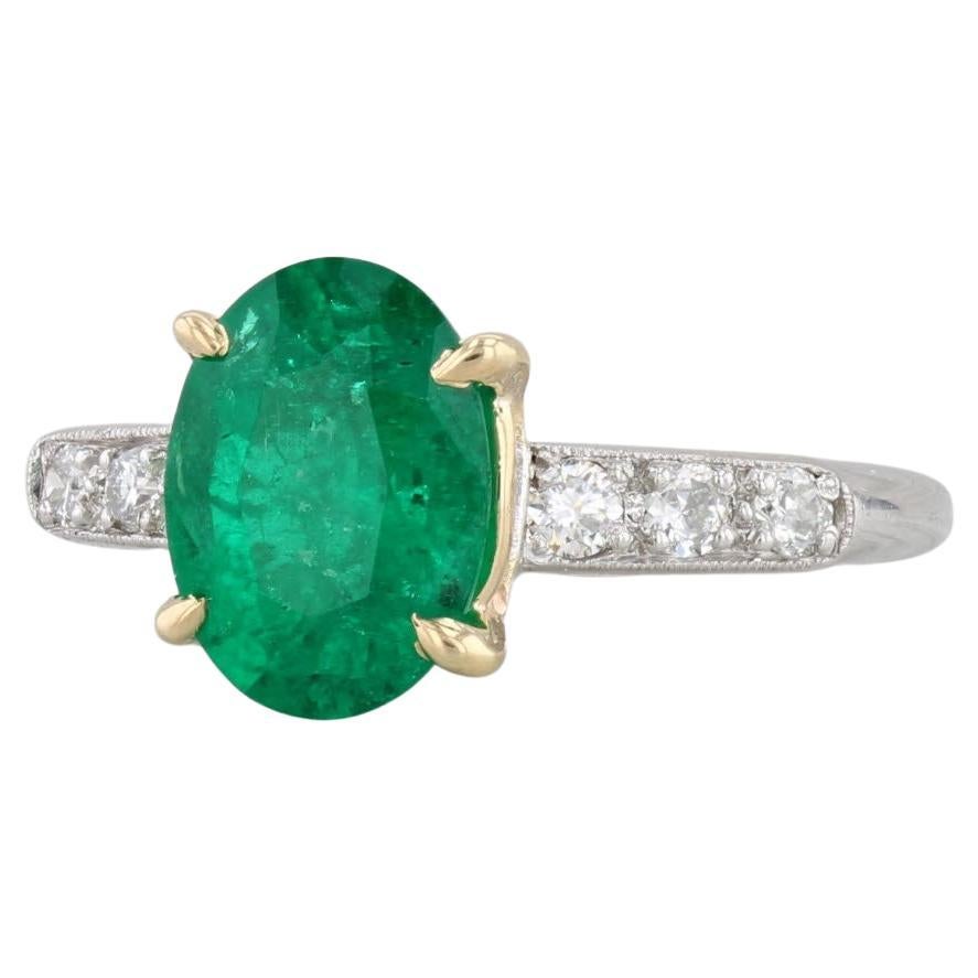 1.76ctw Oval Emerald Diamond Ring Platinum 18k Gold Engagement Size 4.75 For Sale