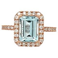 1.77 Carat Aquamarine and Diamond Rose Gold Ring