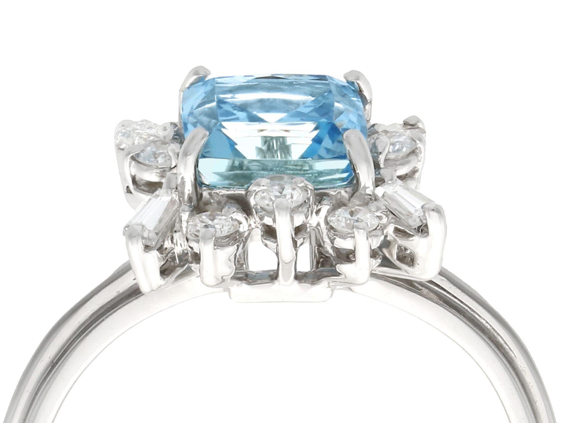 An impressive vintage 1990s 1.77 carat aquamarine and 0.40 carat diamond, 18 karat white gold dress ring; part of our diverse antique jewelry and estate jewelry collections.

This fine and impressive vintage aquamarine and diamond ring has been