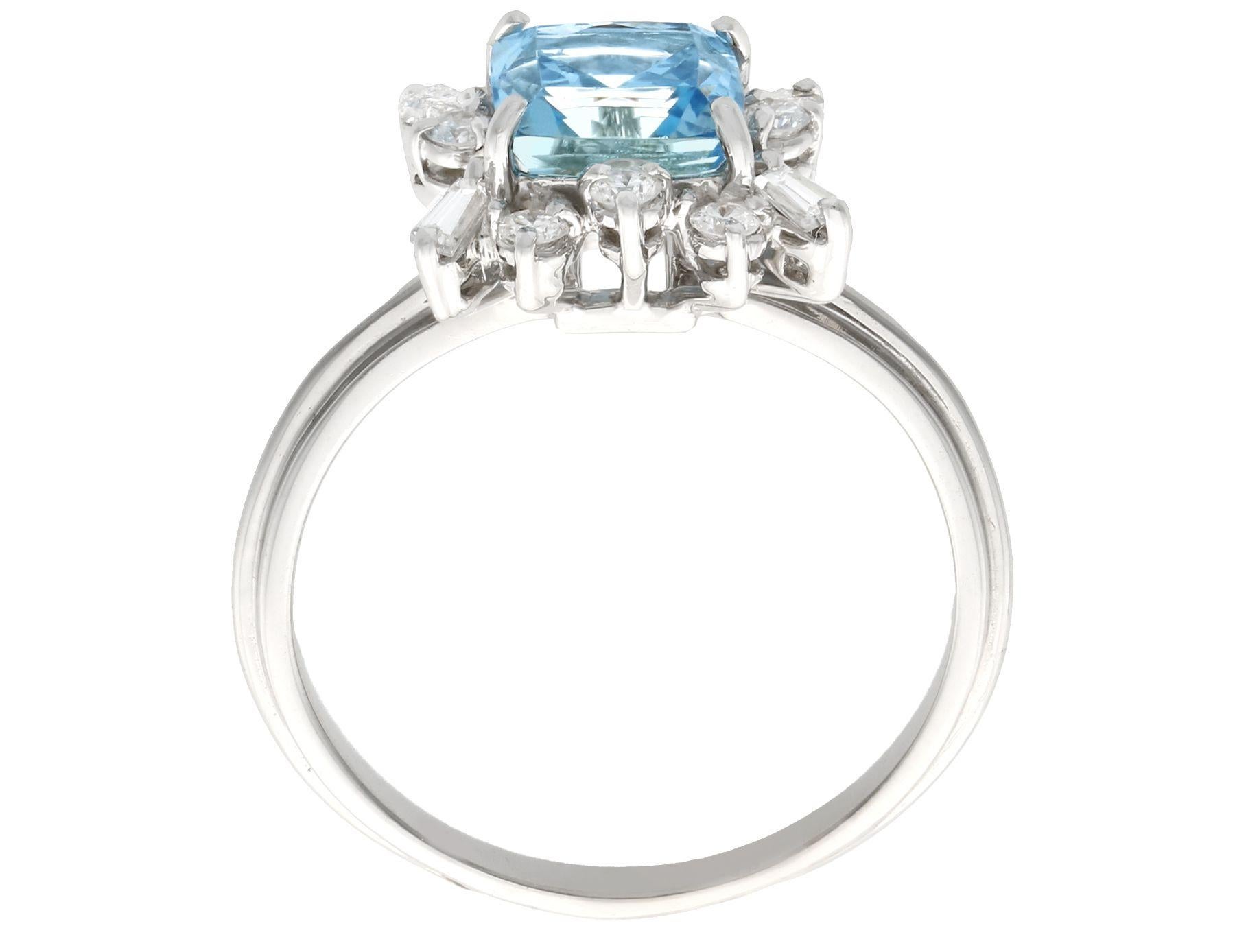 Vintage 1.77 Carat Aquamarine and Diamond White Gold Cocktail Ring In Excellent Condition For Sale In Jesmond, Newcastle Upon Tyne