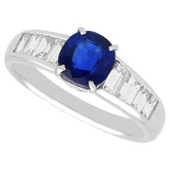 Zafiro basáltico de 1,77 quilates Diamante de 0,76 quilates, Anillo de platino Circa 1990