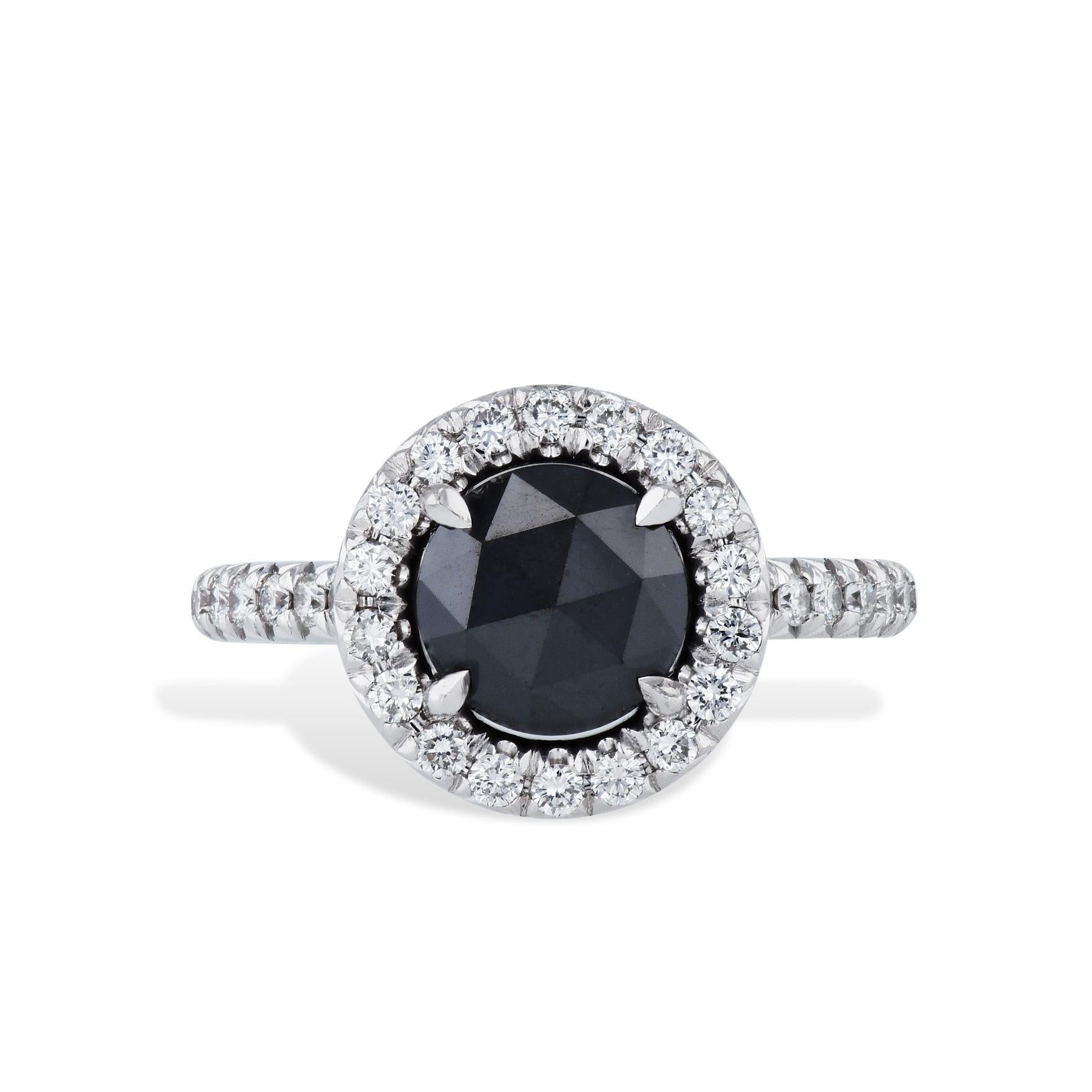 1.77 Carat Black Diamond Diamond Pave White Gold Ring For Sale