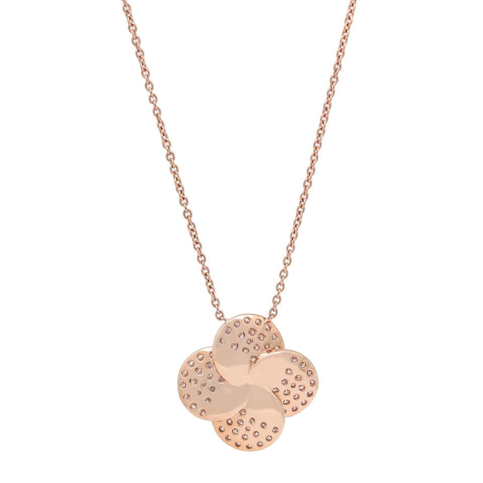 Modern 1.77 Carat Diamond Flower Necklace 18K Rose Gold For Sale