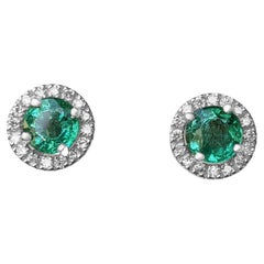 1.77 Carat Emerald and Diamonds Earrings