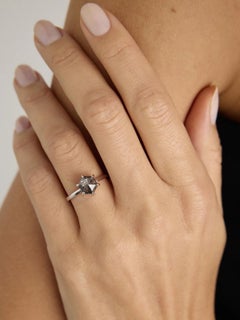 1.77 Carat Hexagon Salt-and-Pepper Diamond White Gold Engagement Ring
