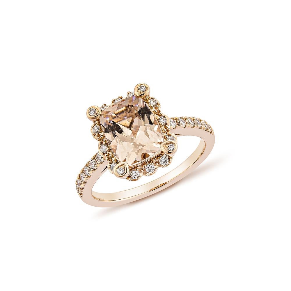 Contemporary 1.77 Carat Morganite Fancy Ring in 18Karat Rose Gold with White Diamond.    For Sale