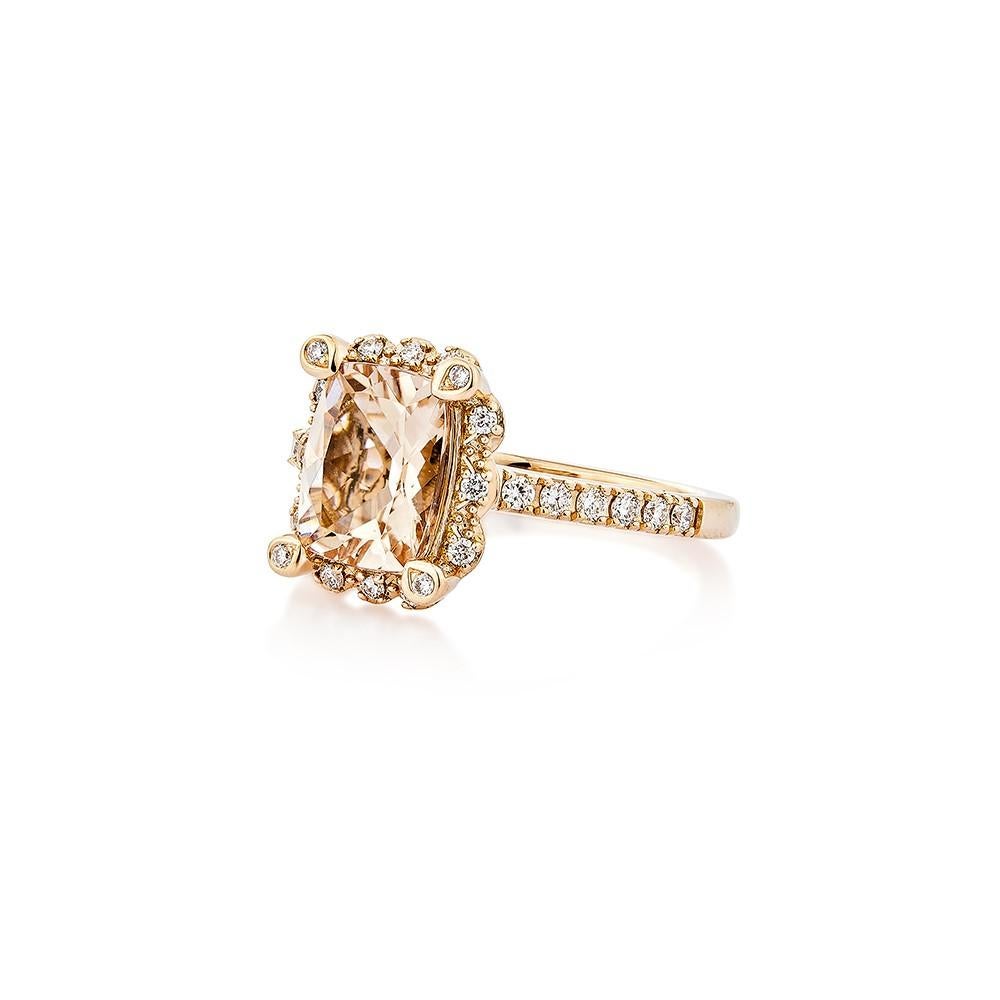 Cushion Cut 1.77 Carat Morganite Fancy Ring in 18Karat Rose Gold with White Diamond.    For Sale