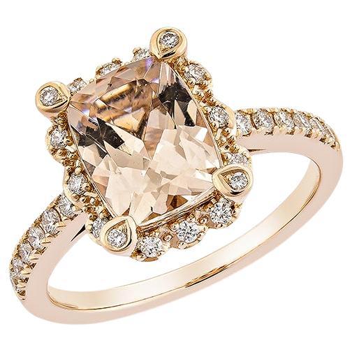 1.77 Carat Morganite Fancy Ring in 18Karat Rose Gold with White Diamond.    For Sale