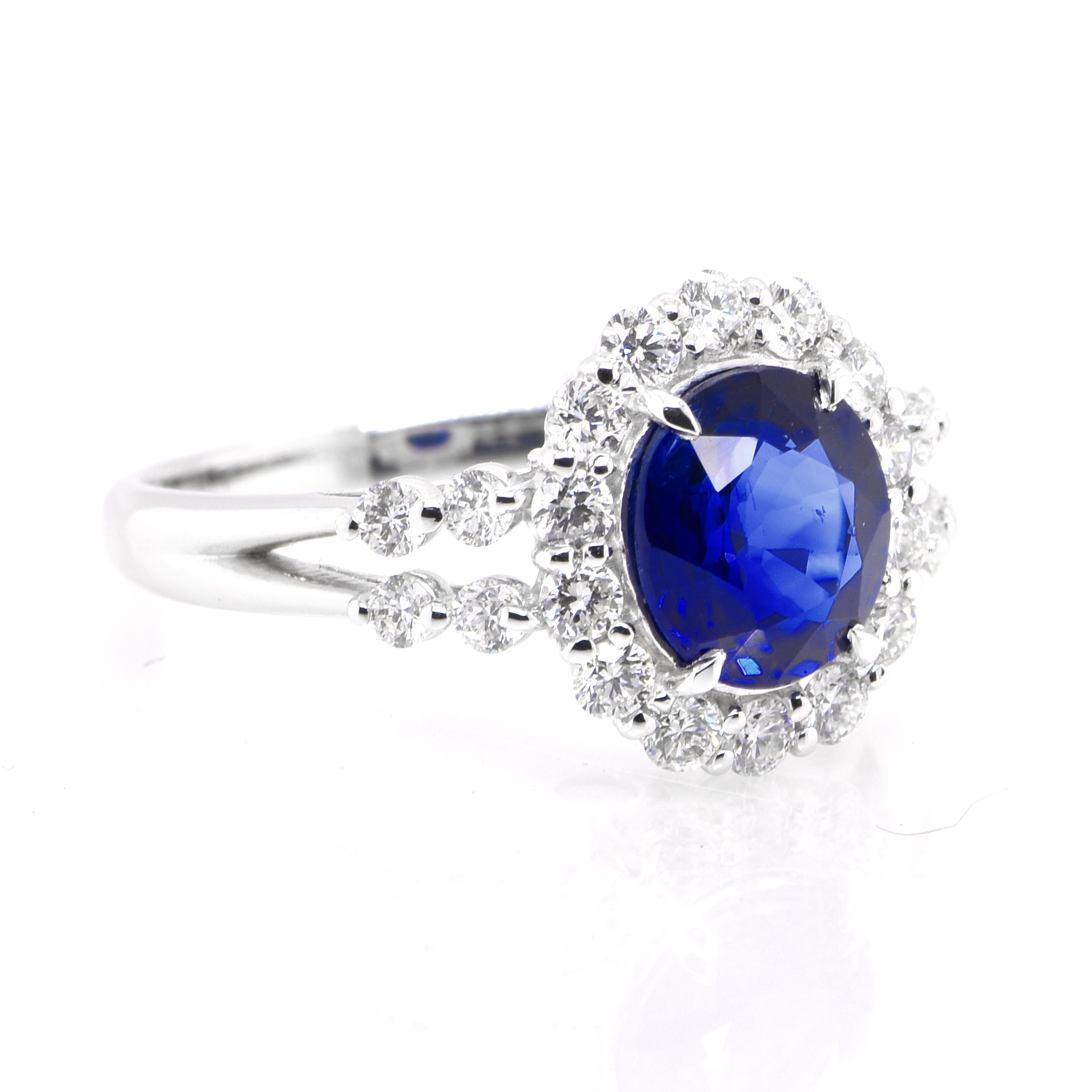 Modern 1.77 Carat Natural Madagascan Sapphire and Diamond Ring set in Platinum For Sale