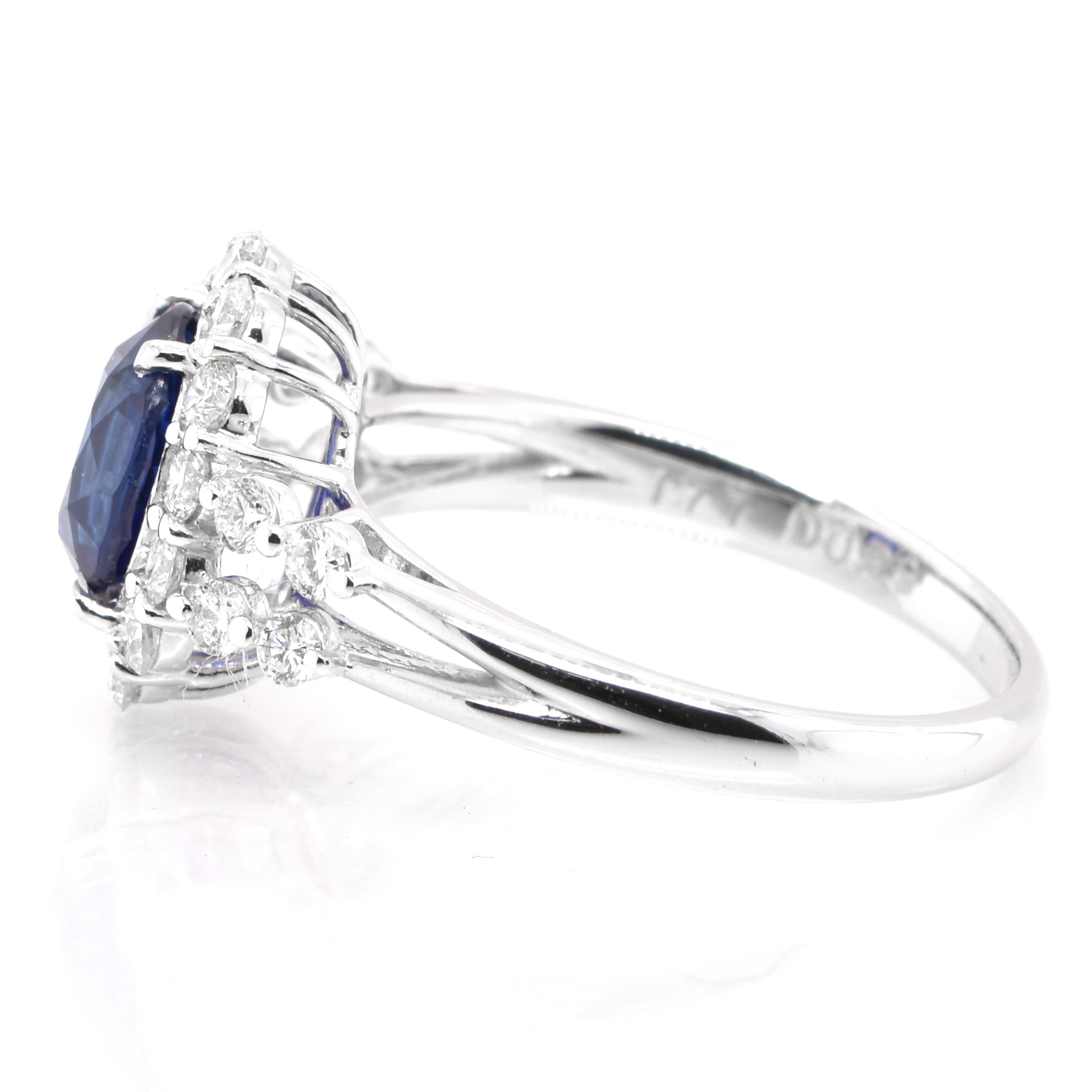 Oval Cut 1.77 Carat Natural Madagascan Sapphire and Diamond Ring set in Platinum For Sale