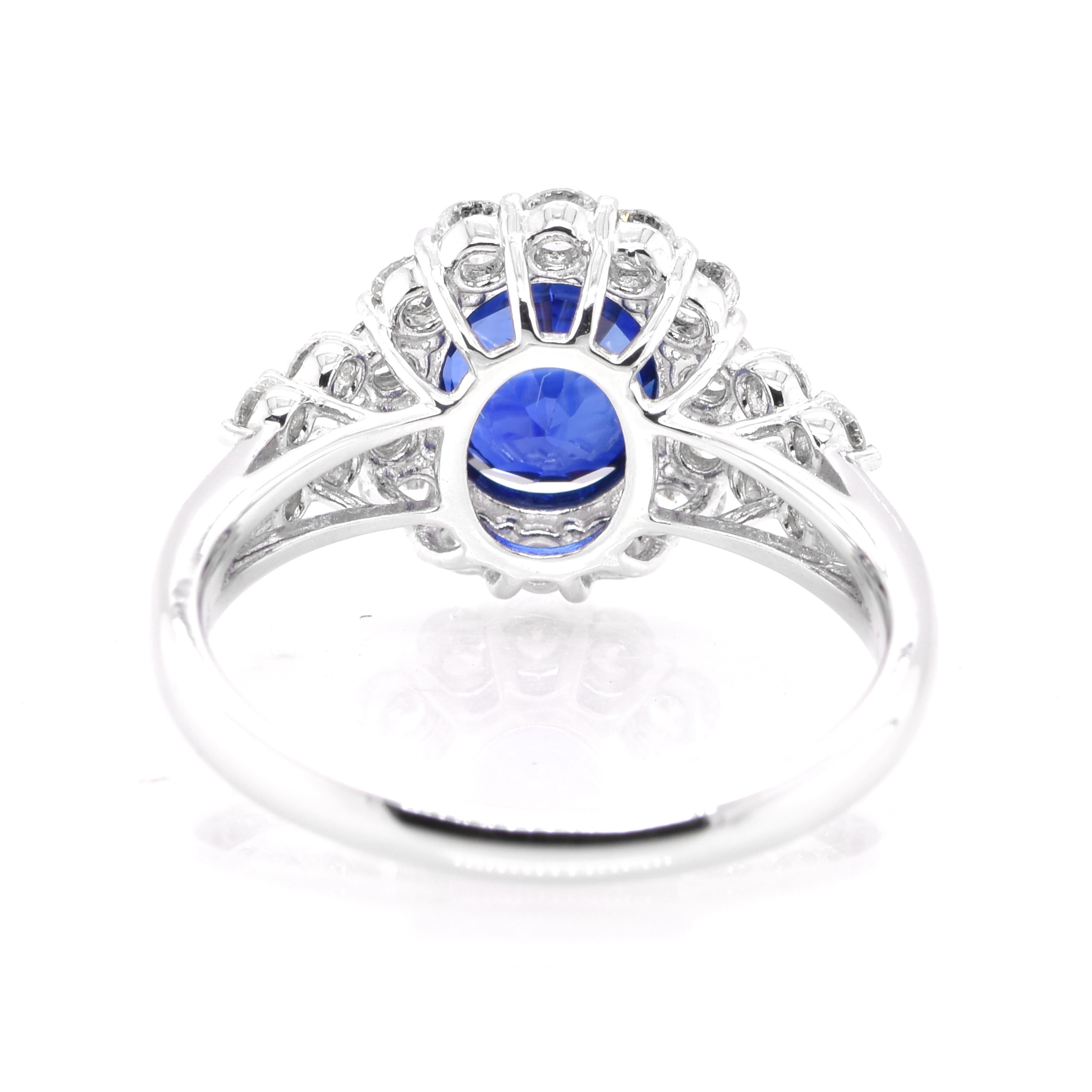 Women's 1.77 Carat Natural Madagascan Sapphire and Diamond Ring set in Platinum For Sale