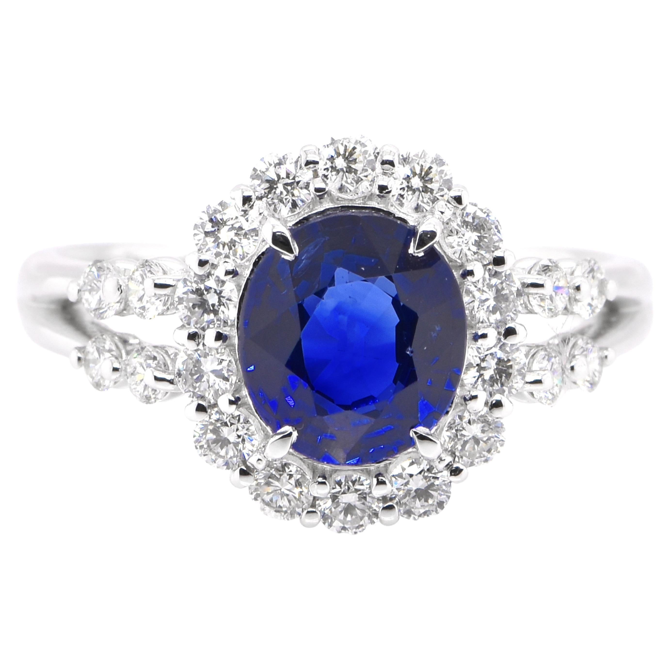 1.77 Carat Natural Madagascan Sapphire and Diamond Ring set in Platinum For Sale