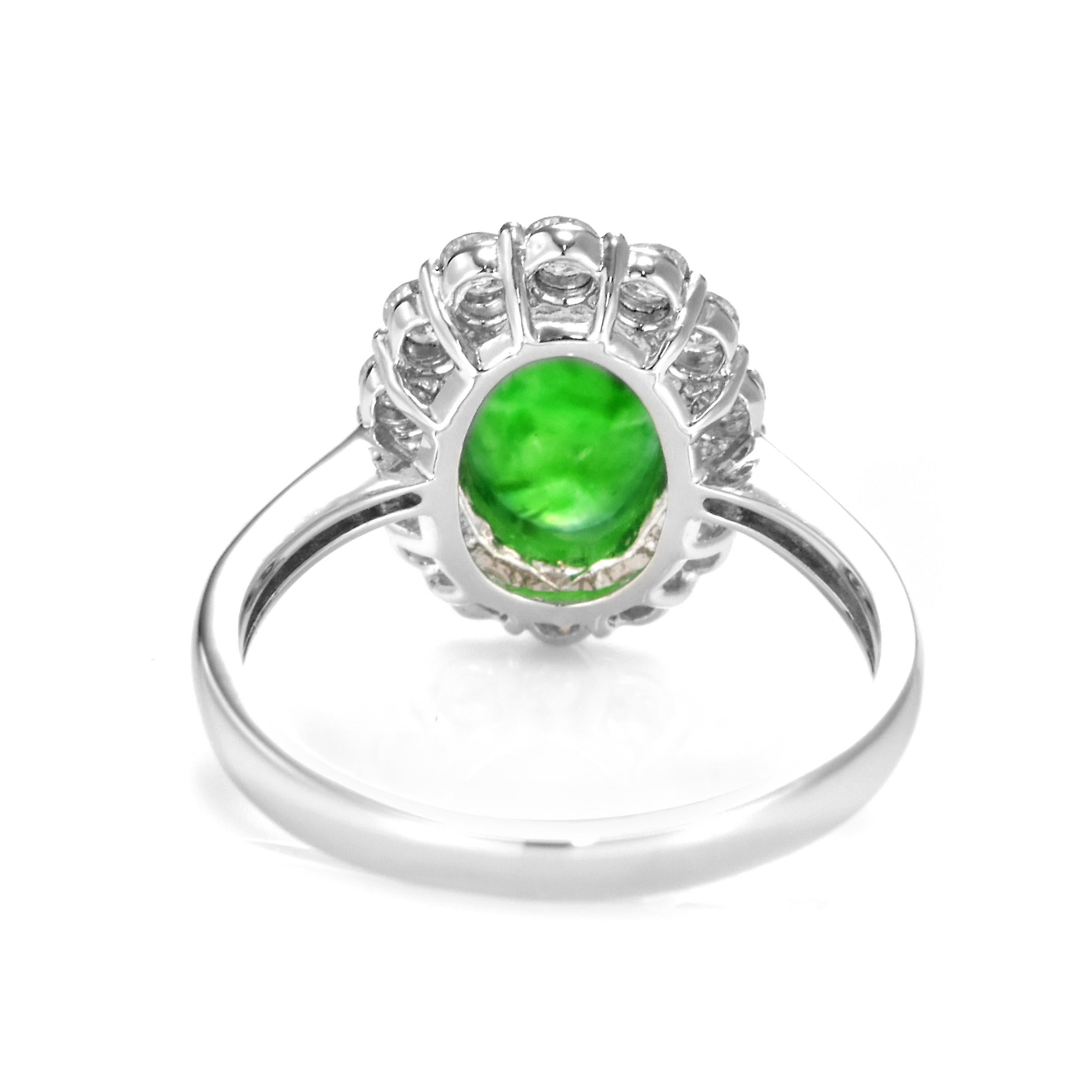 1.77 Carat Natural Type A Jade and Diamond Halo Ring Made in Platinum For Sale 4