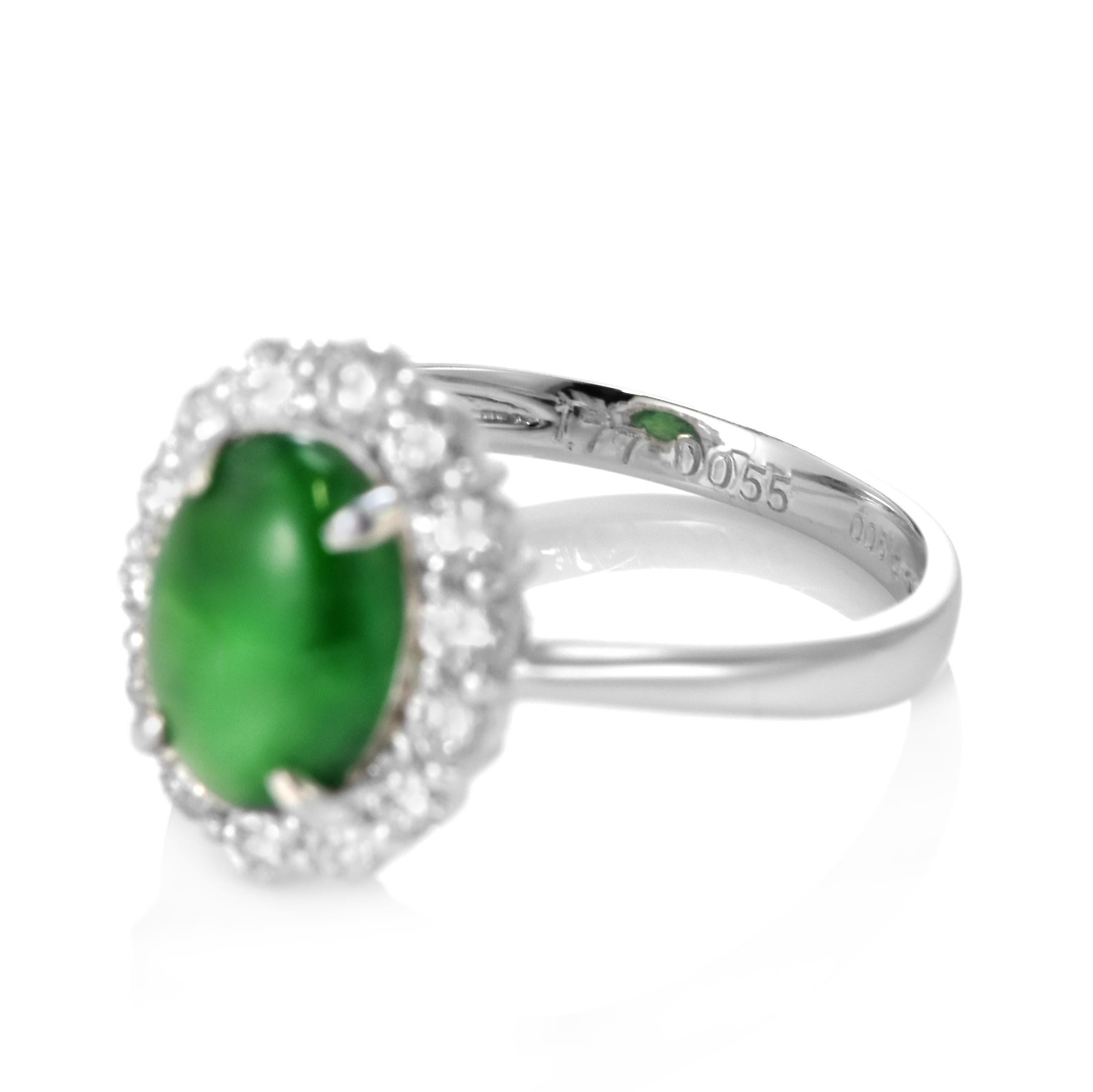 1.77 Carat Natural Type A Jade and Diamond Halo Ring Made in Platinum For Sale 7