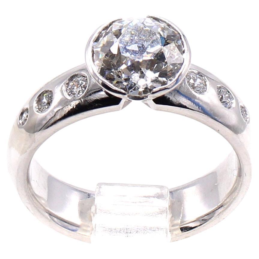 Bague de fiançailles en palladium avec diamant certifié de 1,77 carat de taille européenne ancienne