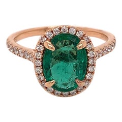 1.77 Carat Oval Cut Emerald and Diamond Ring in 18K Rose Gold