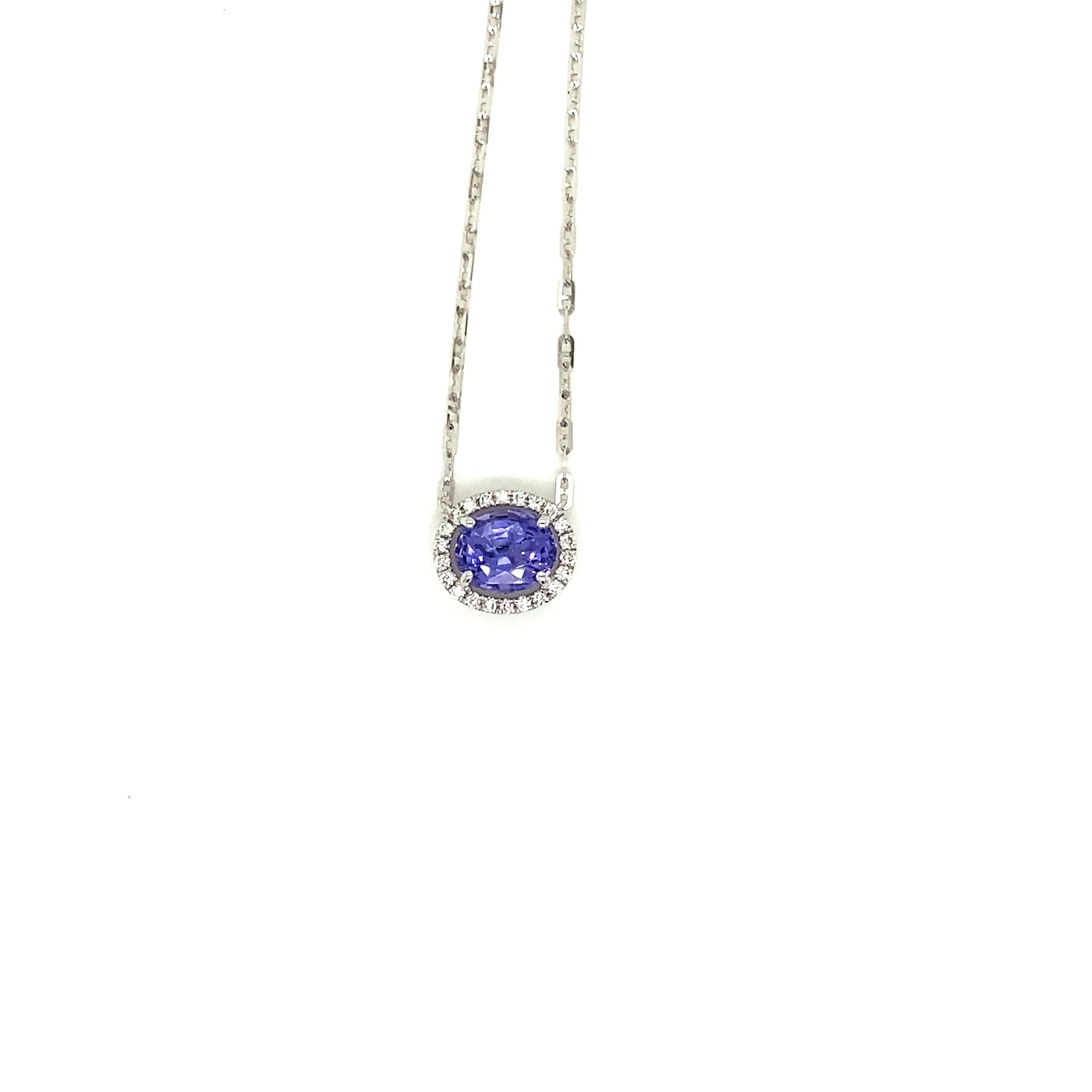 Contemporary 1.77Carat Purple Sapphire and Diamond Pendant Necklace For Sale