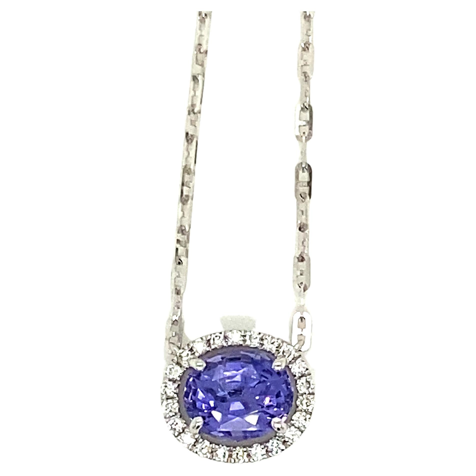 1.77Carat Purple Sapphire and Diamond Pendant Necklace For Sale
