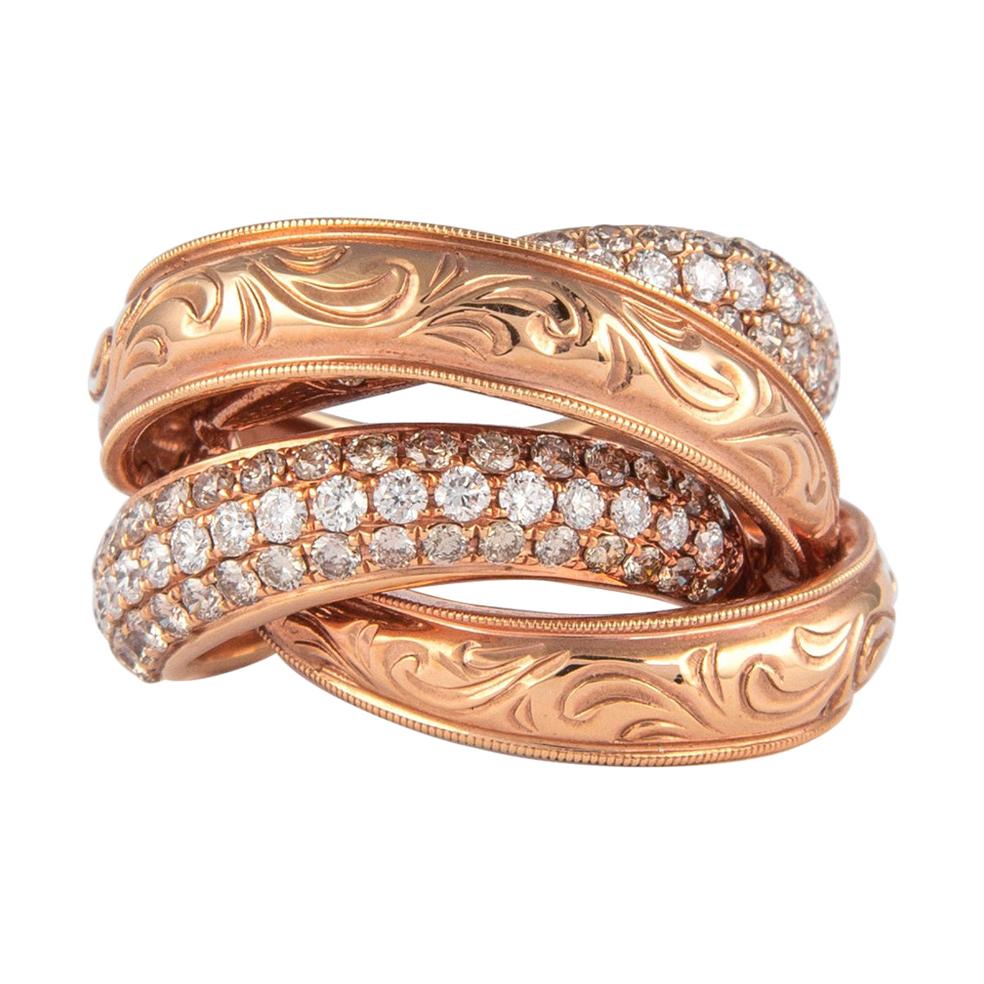 1.77 Karat Diamanten in Pavé-Fassung und 18 Karat Roségold Cocktail-Ring im Angebot