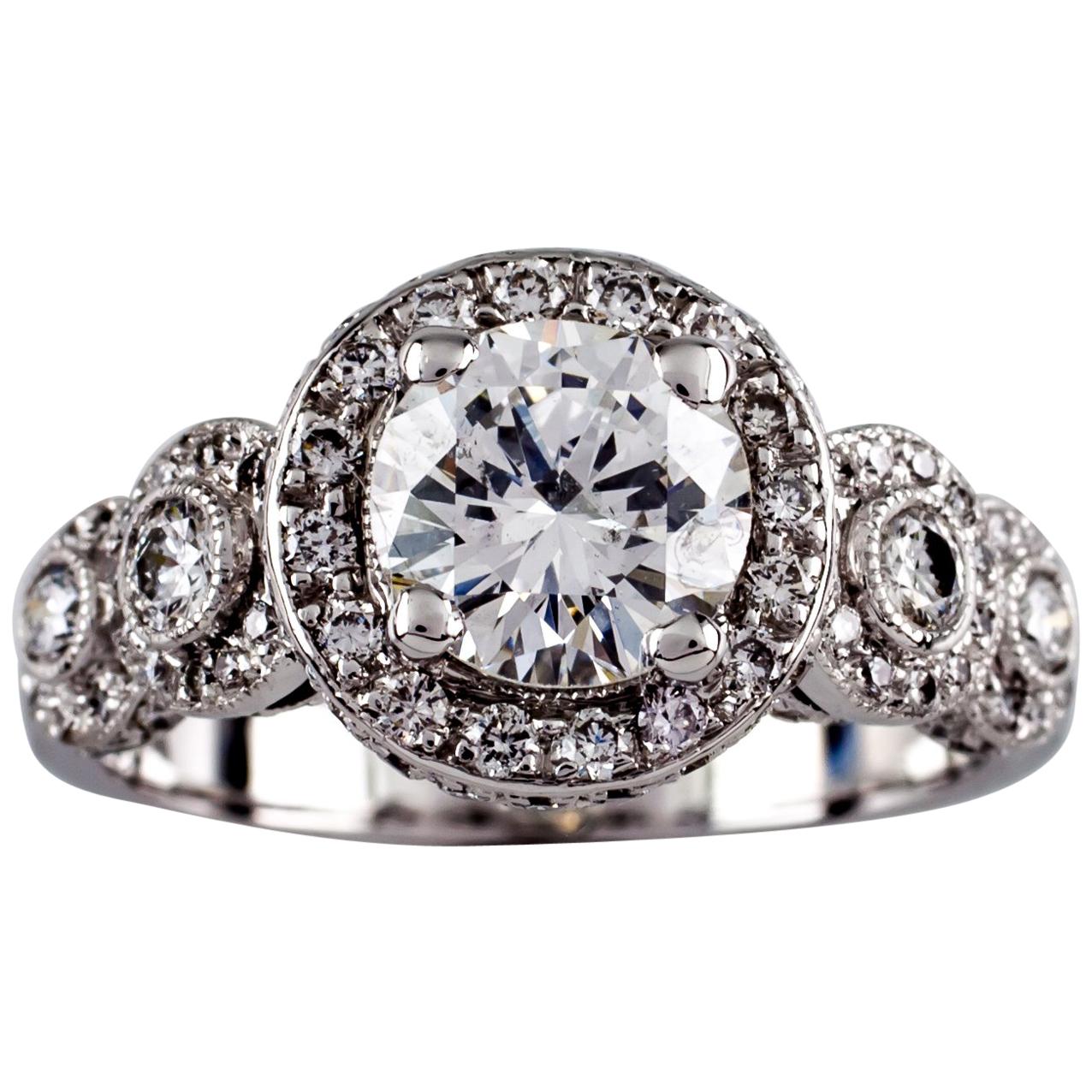 1.77 Carat Round Brilliant Diamond 18 Karat White Gold Engagement Ring For Sale