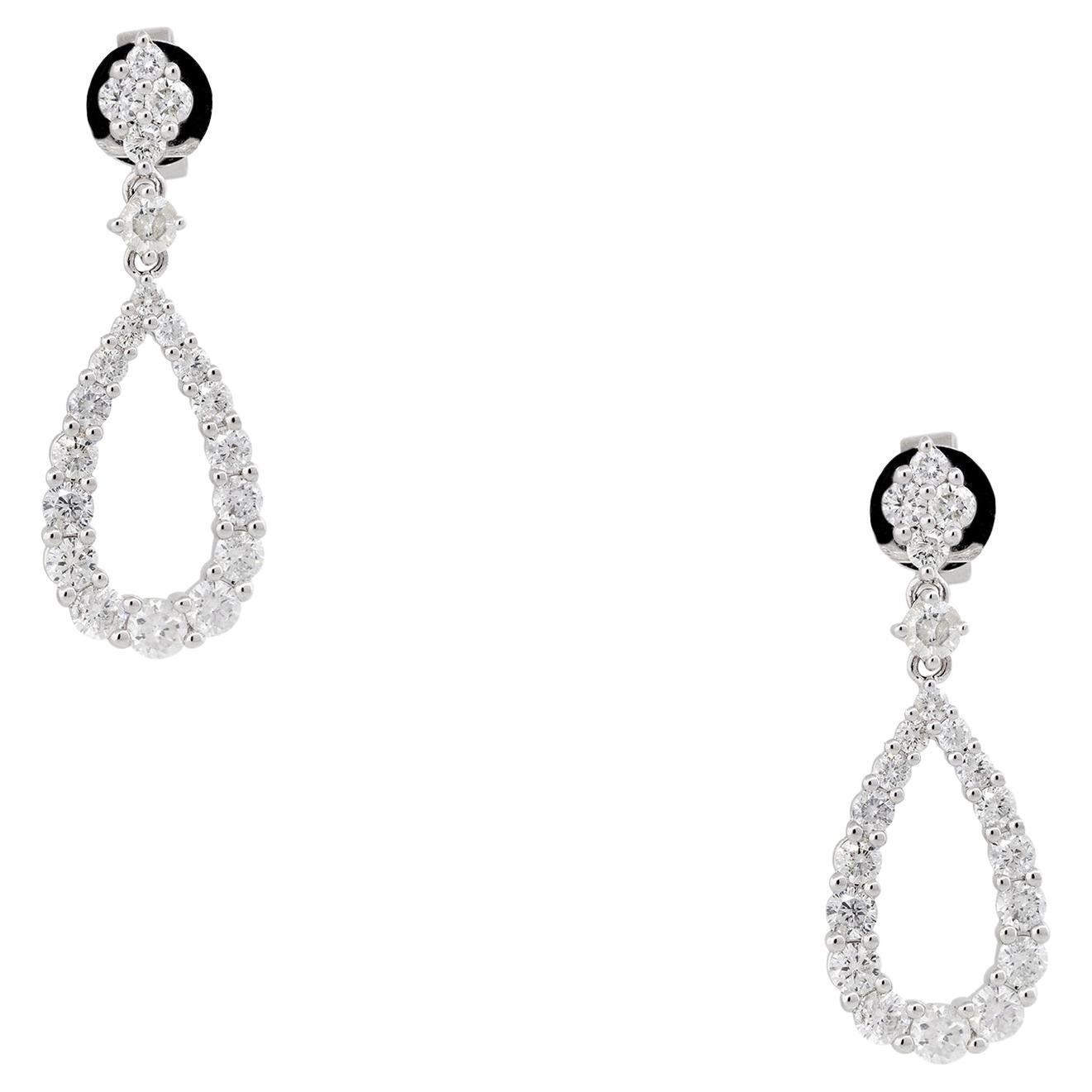 1.77 Carat Round Brilliant Diamond Tear-Drop Shape Earrings 18 Karat In Stock