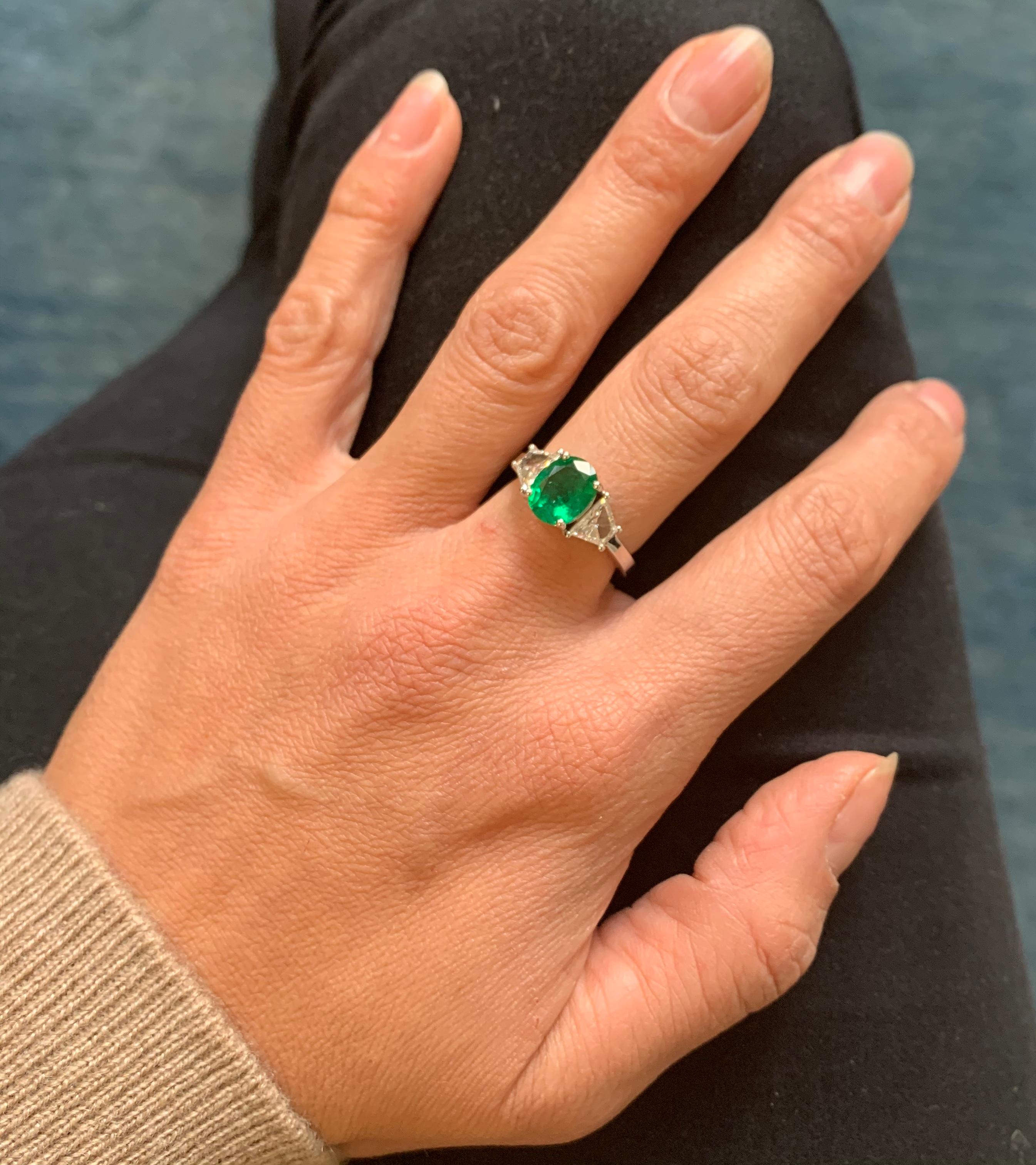 Artisan 1.77 Carat Oval Emerald and Baguette Diamond Cocktail Ring