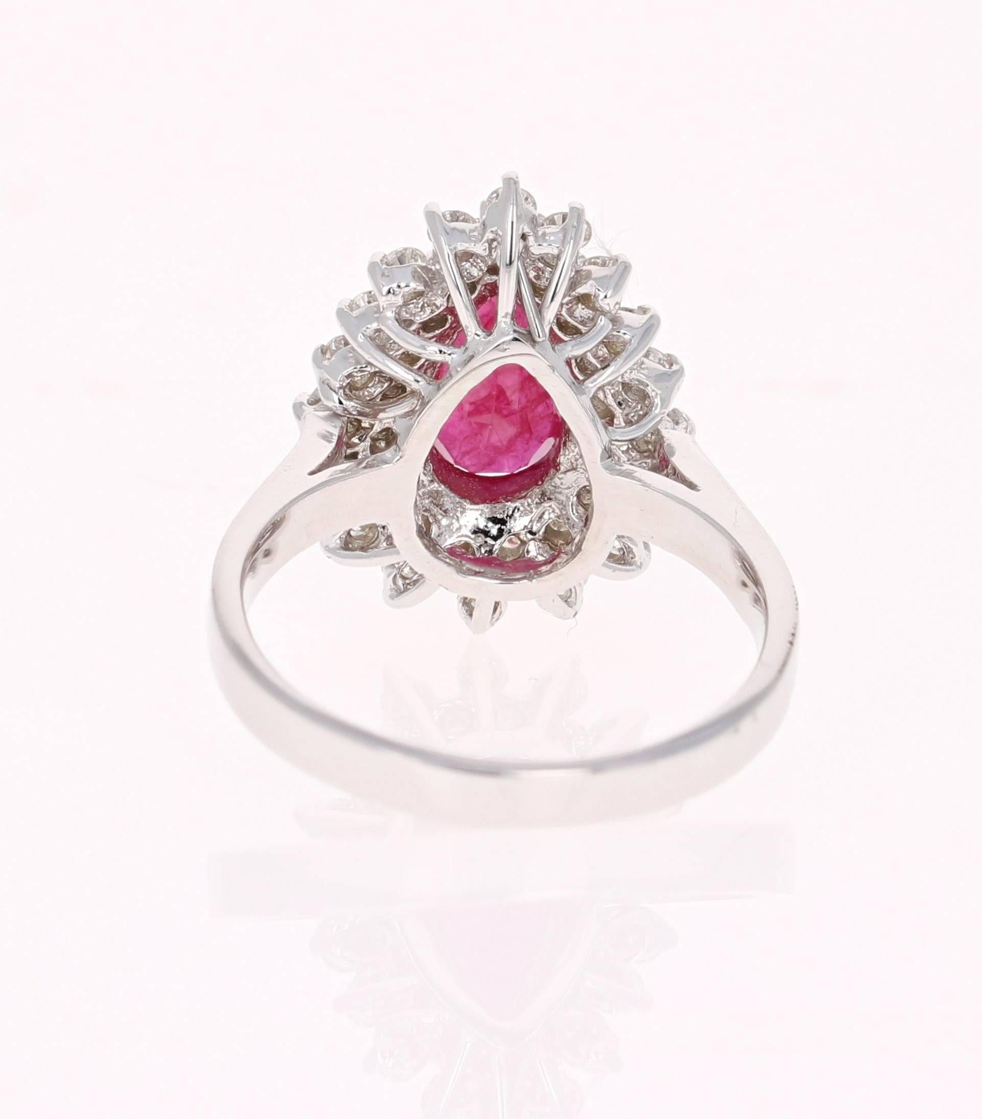Pear Cut 1.77 Carat Ruby Diamond White Gold Cocktail Ring