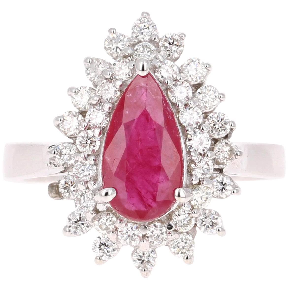 1.77 Carat Ruby Diamond White Gold Cocktail Ring