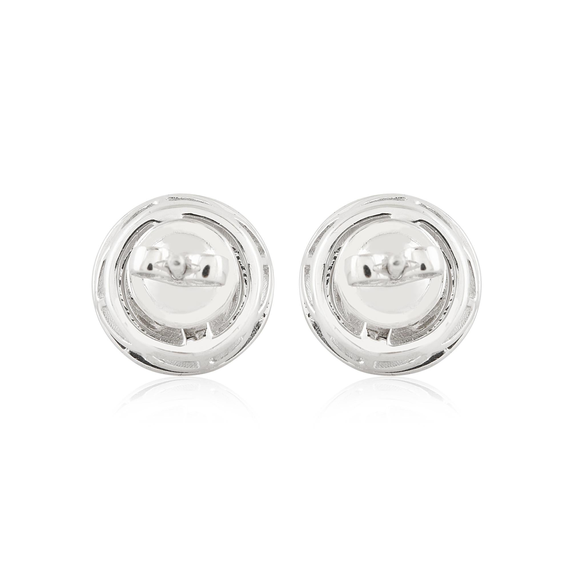 Women's Natural 1.77 Carat SI/HI Diamond Disc Stud Earrings 14k White Gold Fine Jewelry For Sale