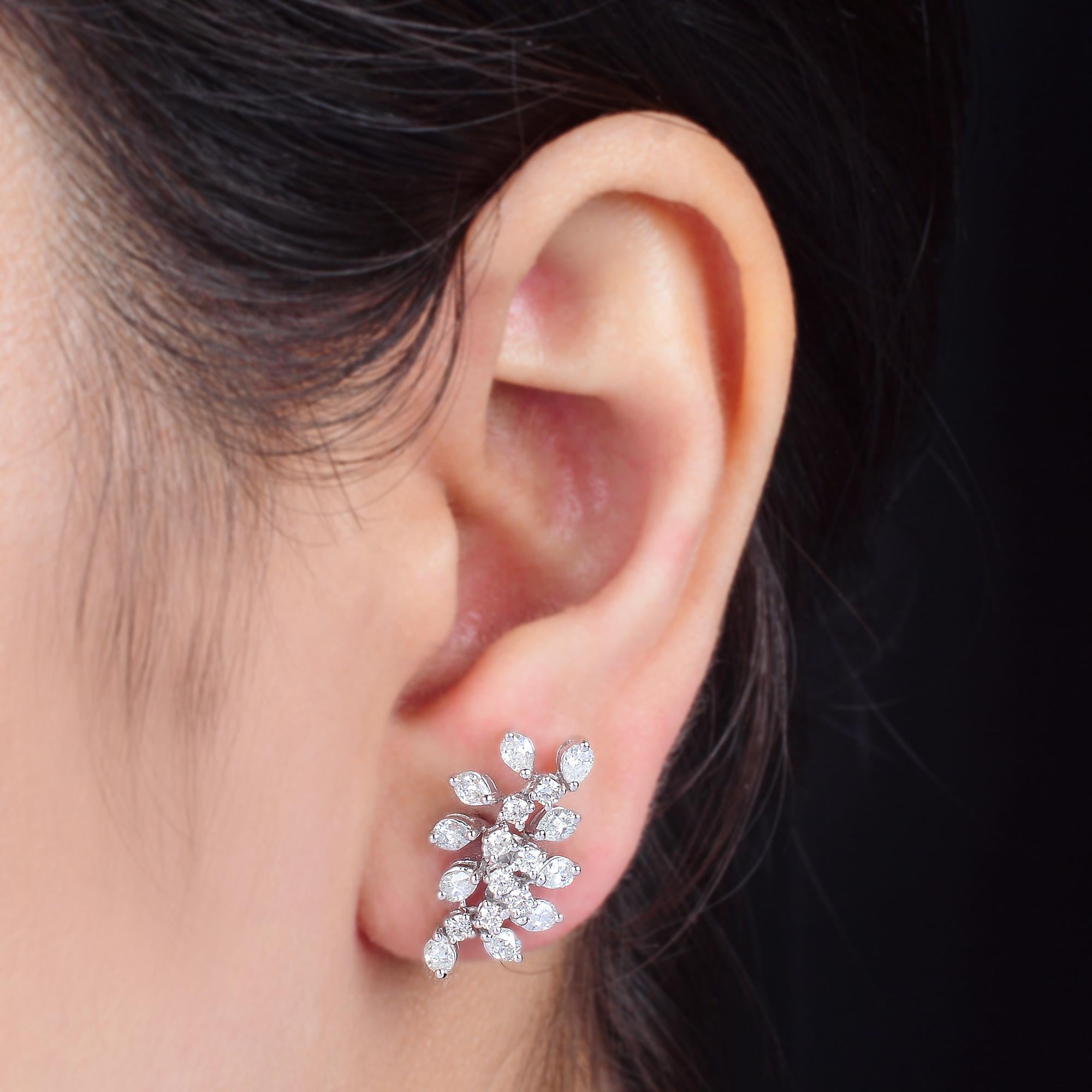Round Cut 1.77 Carat SI Clarity HI Color Diamond Earrings 18 Karat White Gold Fine Jewelry For Sale