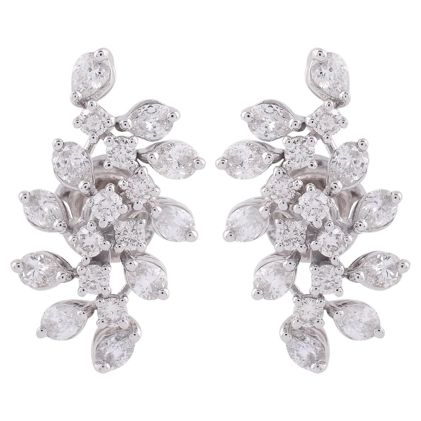 Fine 18 Karat White Gold 1.77 Carat Natural Diamonds Dangle Earrings ...