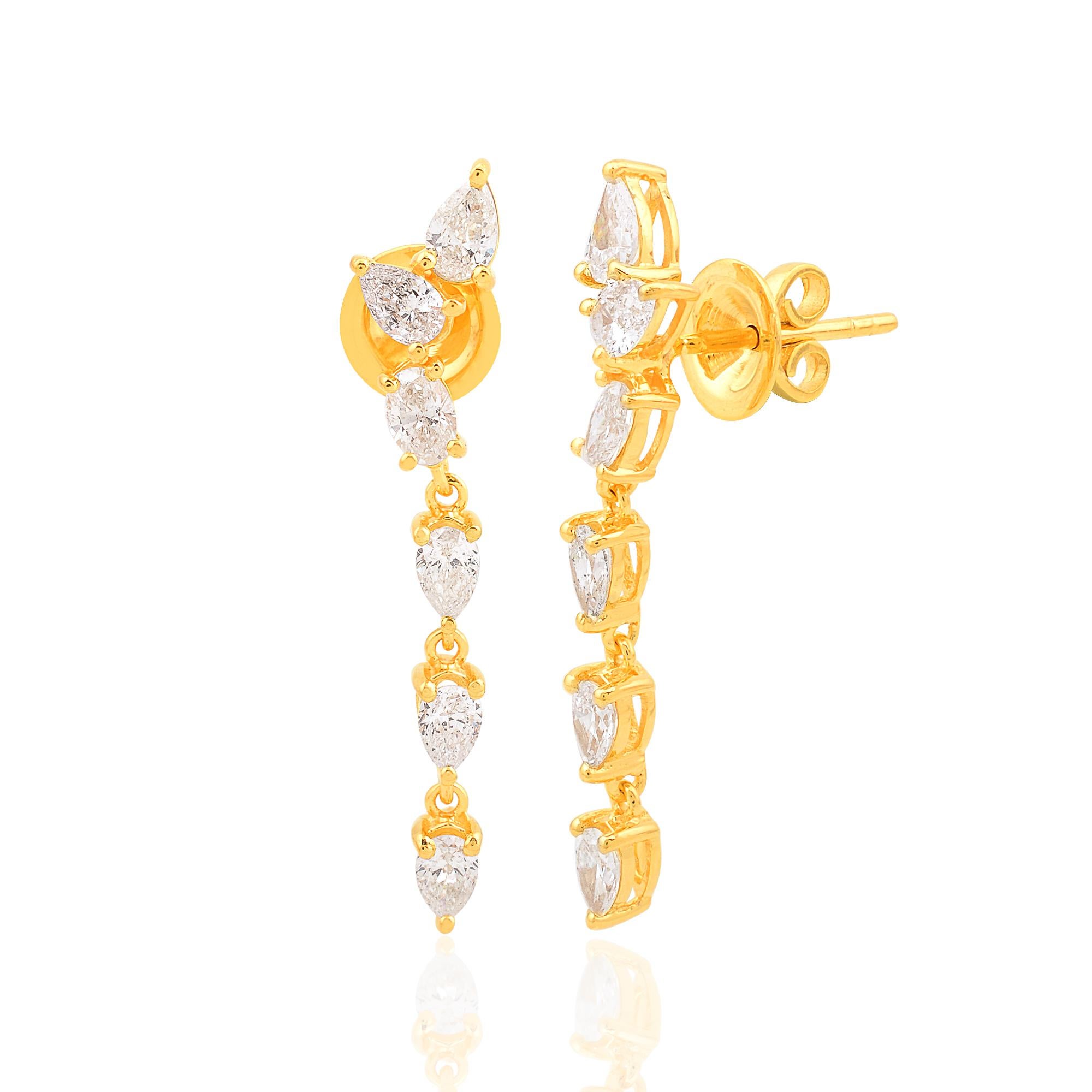 Pendientes gota de diamante pera de 1,77 quilates, claridad SI y color HI, oro amarillo macizo de 18k Moderno en venta