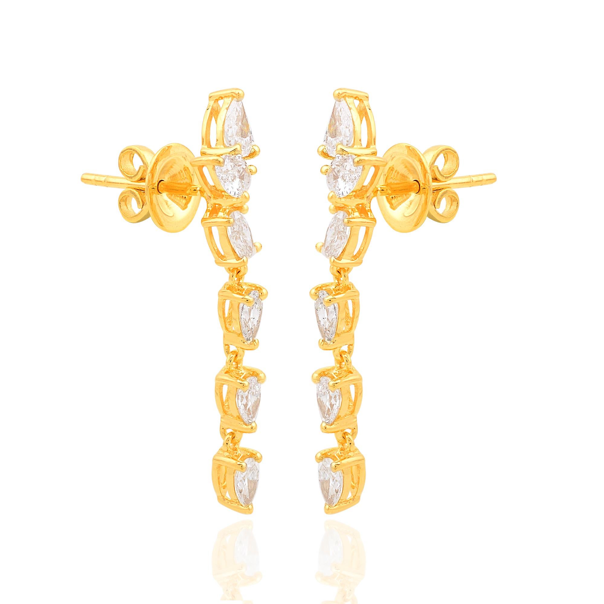 Pendientes gota de diamante pera de 1,77 quilates, claridad SI y color HI, oro amarillo macizo de 18k Corte pera en venta