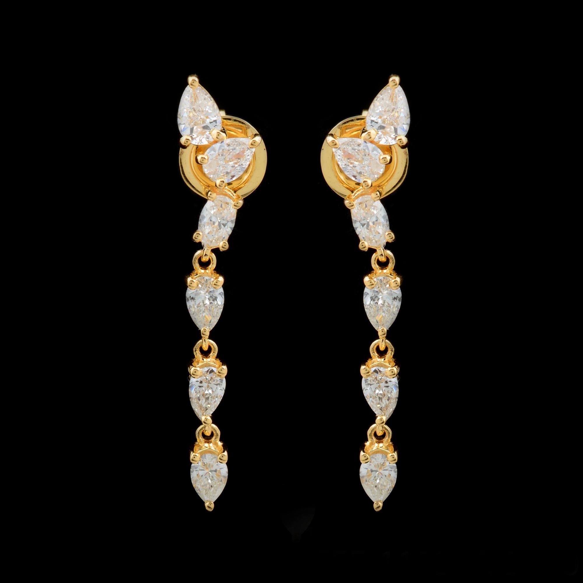 Modern 1.77 Carat SI Clarity HI Color Pear Diamond Stick Earrings 18 Karat Yellow Gold For Sale