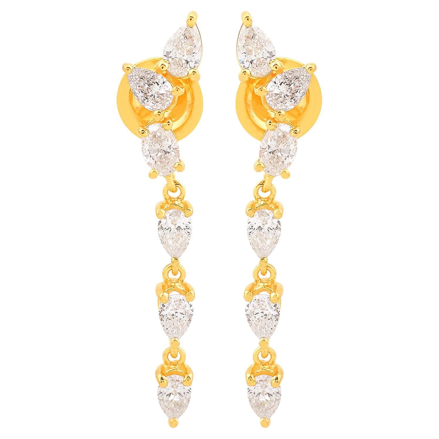1.77 Carat SI Clarity HI Color Pear Diamond Stick Earrings 18 Karat Yellow Gold