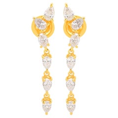 1.77 Carat SI Clarity HI Color Pear Diamond Stick Earrings 18 Karat Yellow Gold