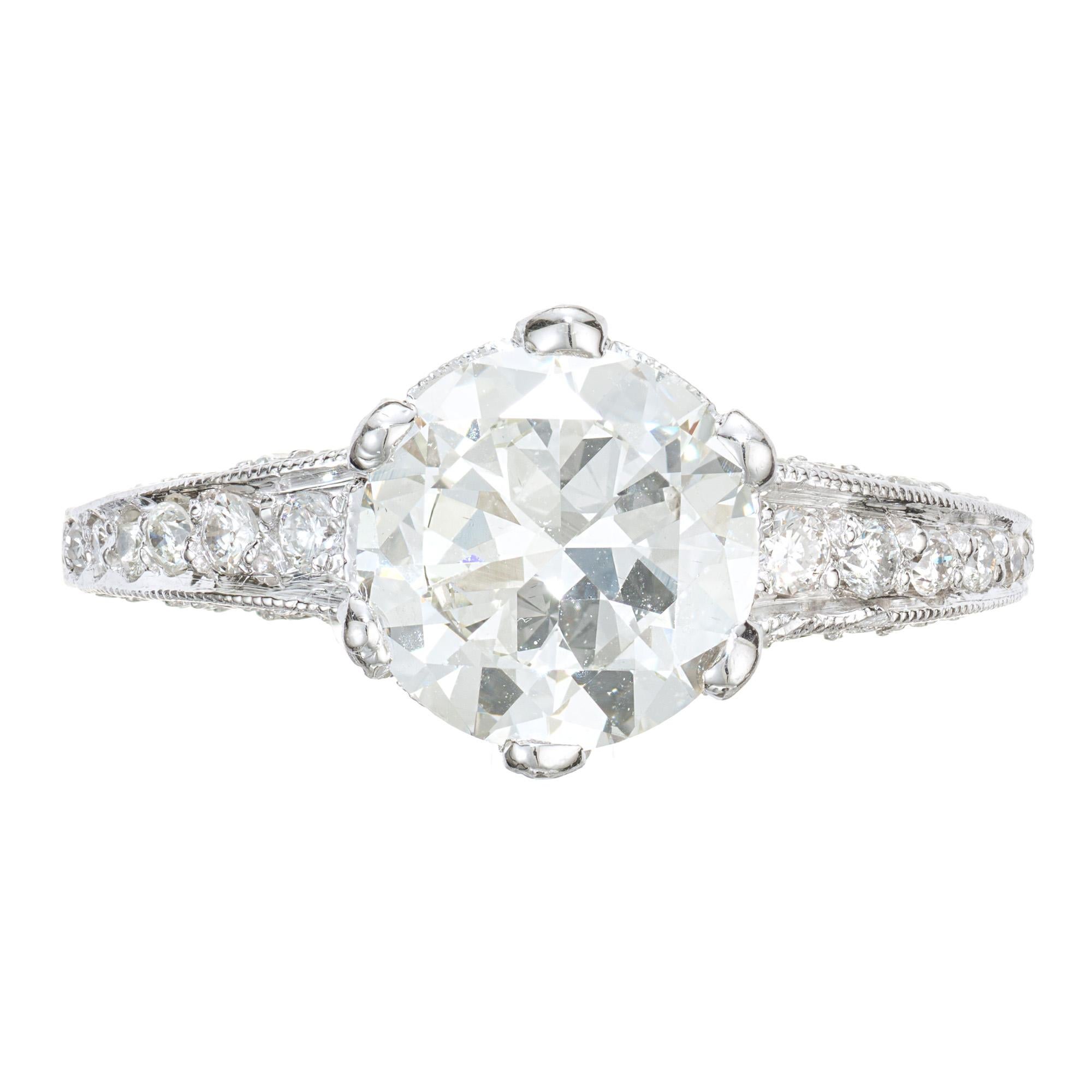 Round Cut 1.77 Carat Transitional Cut Diamond Platinum Engagement Ring For Sale