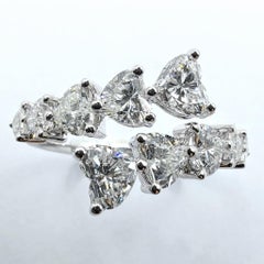 1.77 Carats 10 Heart Cut Diamond Cluster Bypass Ring in 18K White Gold