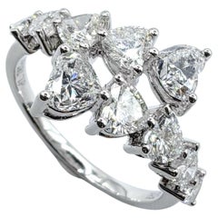 1.77 Carats 10 Heart Cut Diamond Cluster Bypass Ring in 18K White Gold