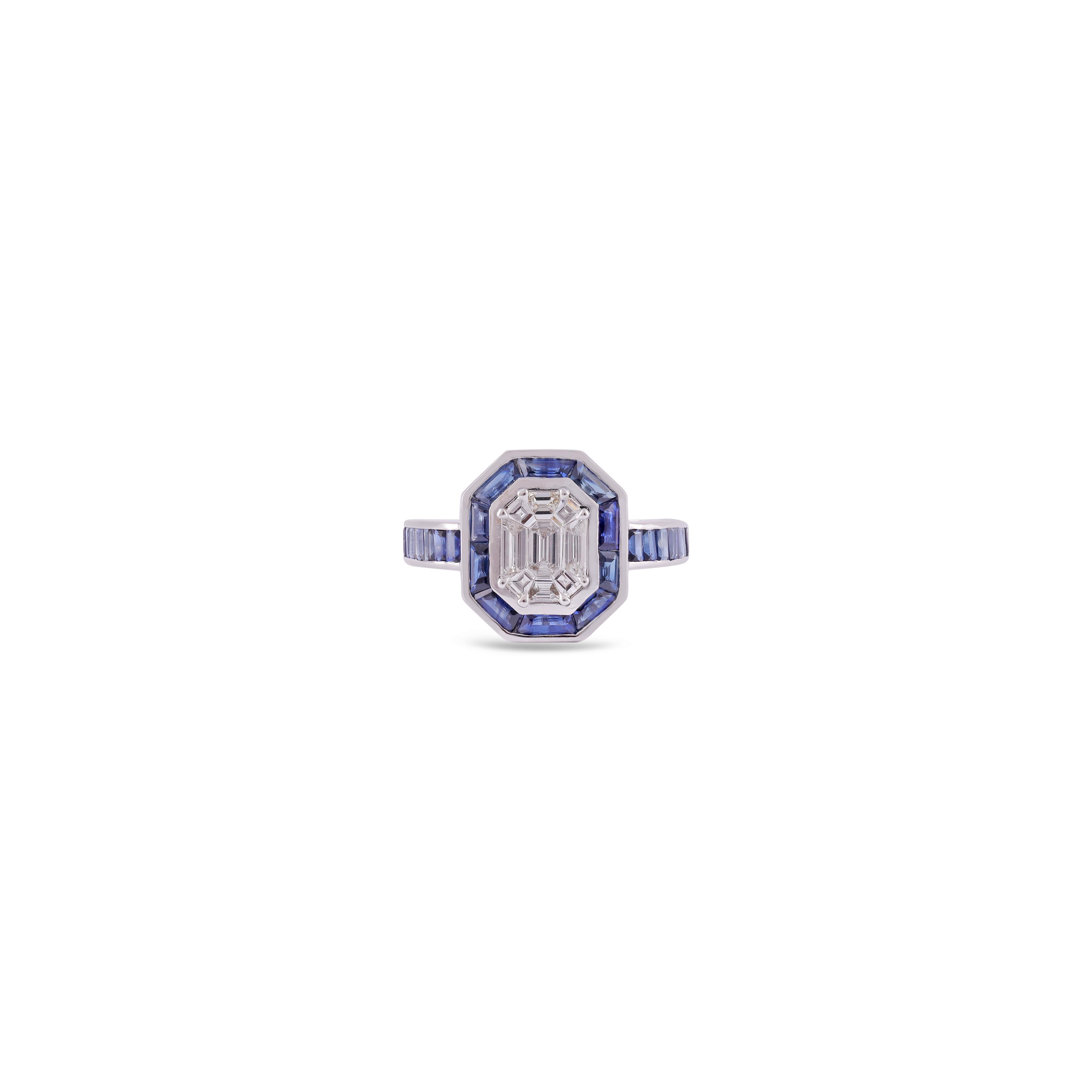 Sapphire = 1.77 Carat
Diamonds = 0.47 Carats
Metal: 18K White Gold
Ring Size: 7* US
*It can be resized 
