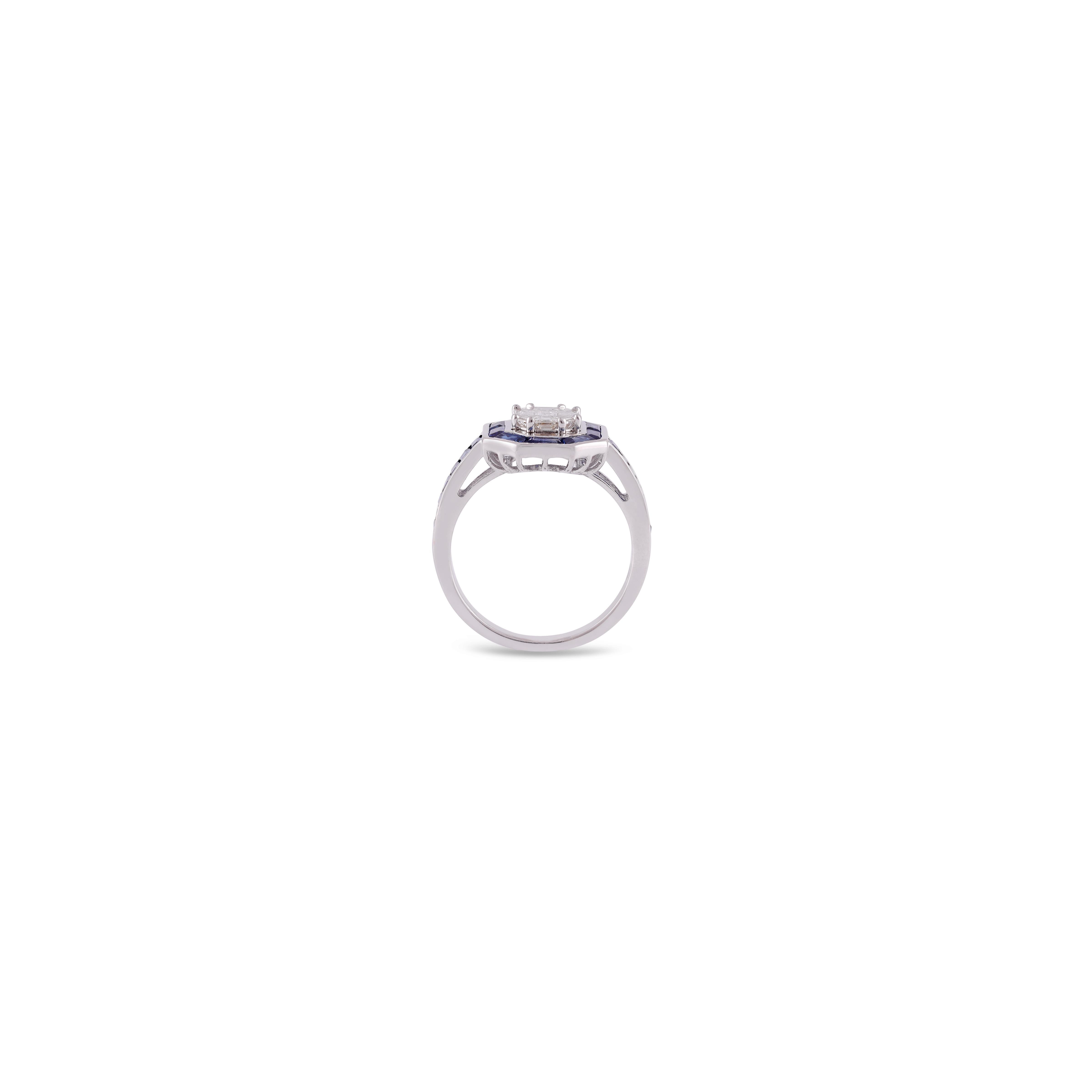 Contemporary 1.77 Carats Sapphire and Diamond Ring  18k  White Gold For Sale
