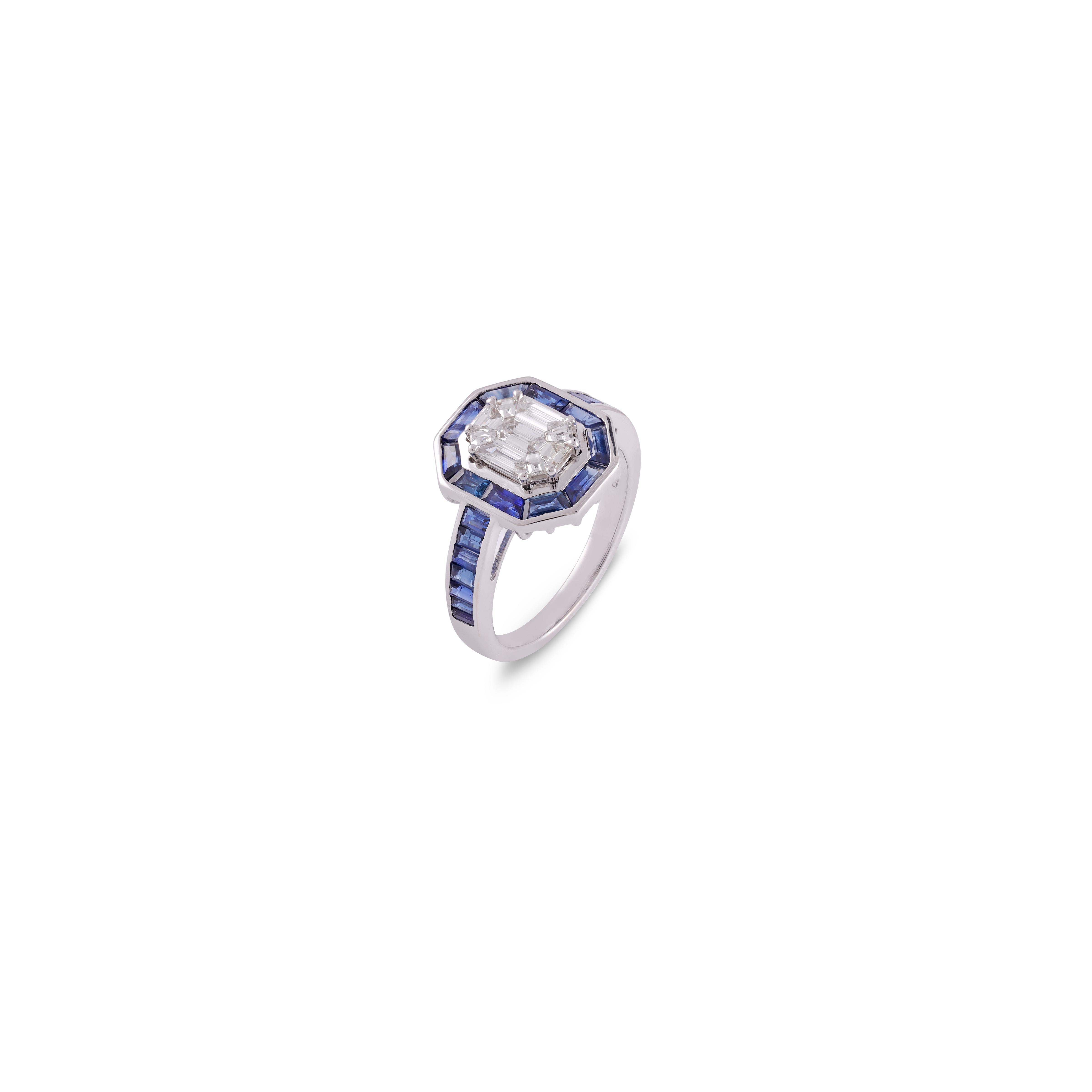 Mixed Cut 1.77 Carats Sapphire and Diamond Ring  18k  White Gold For Sale