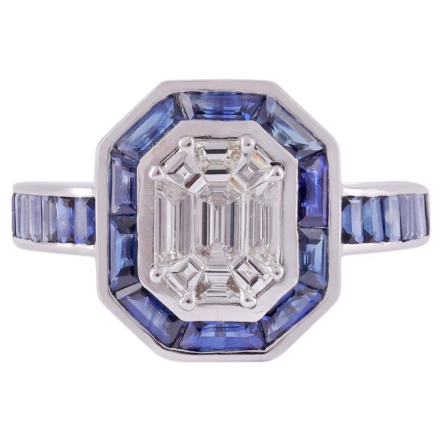 1.77 Carats Sapphire and Diamond Ring  18k  White Gold