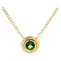 1.77 ct. Bezel Set Tourmaline Yellow Gold Hand Engraved Round Pendant Necklace