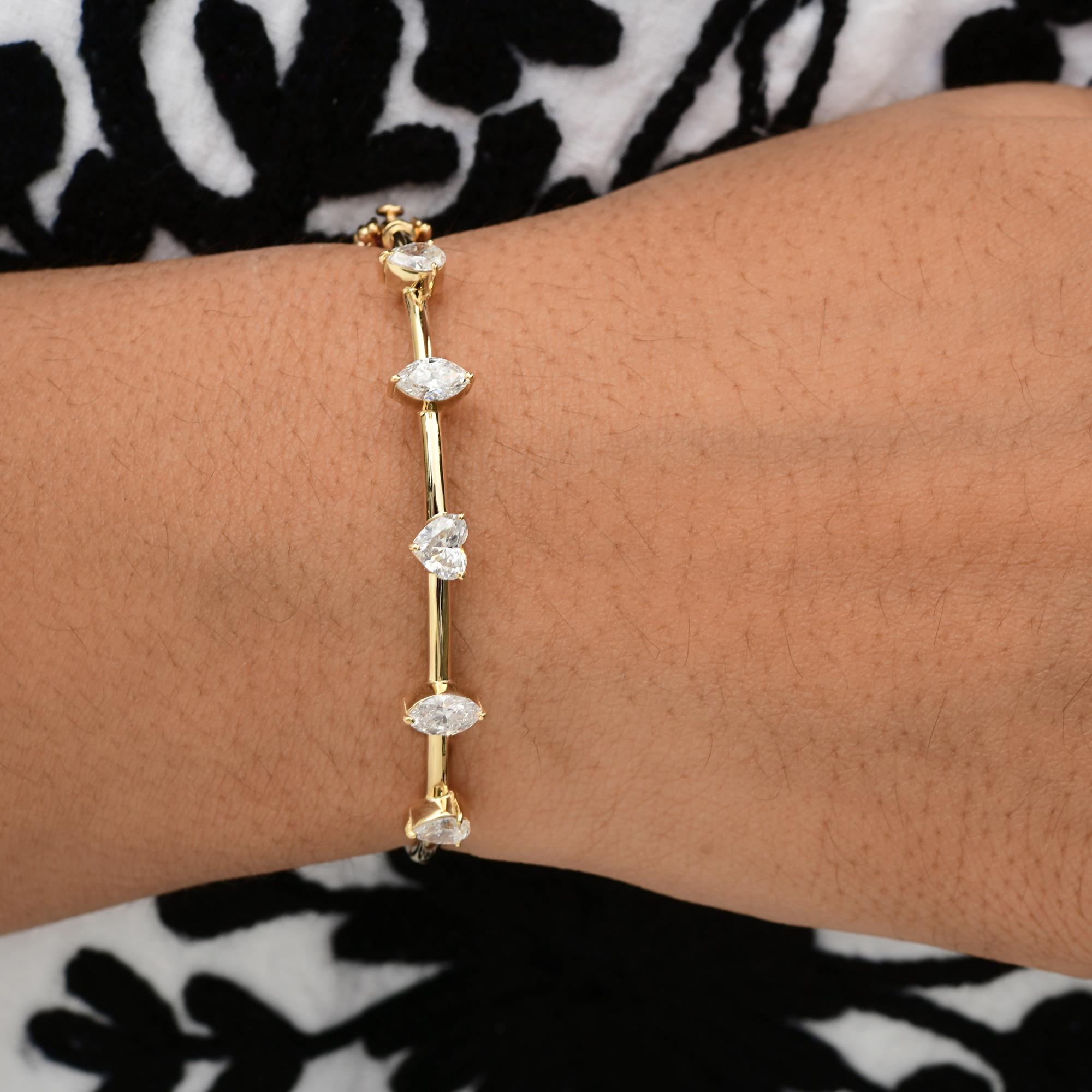 Marquise Cut 1.77 Ct H/SI Natural Multi Diamond Bangle 14K Yellow Gold Bracelet New Year Gift For Sale