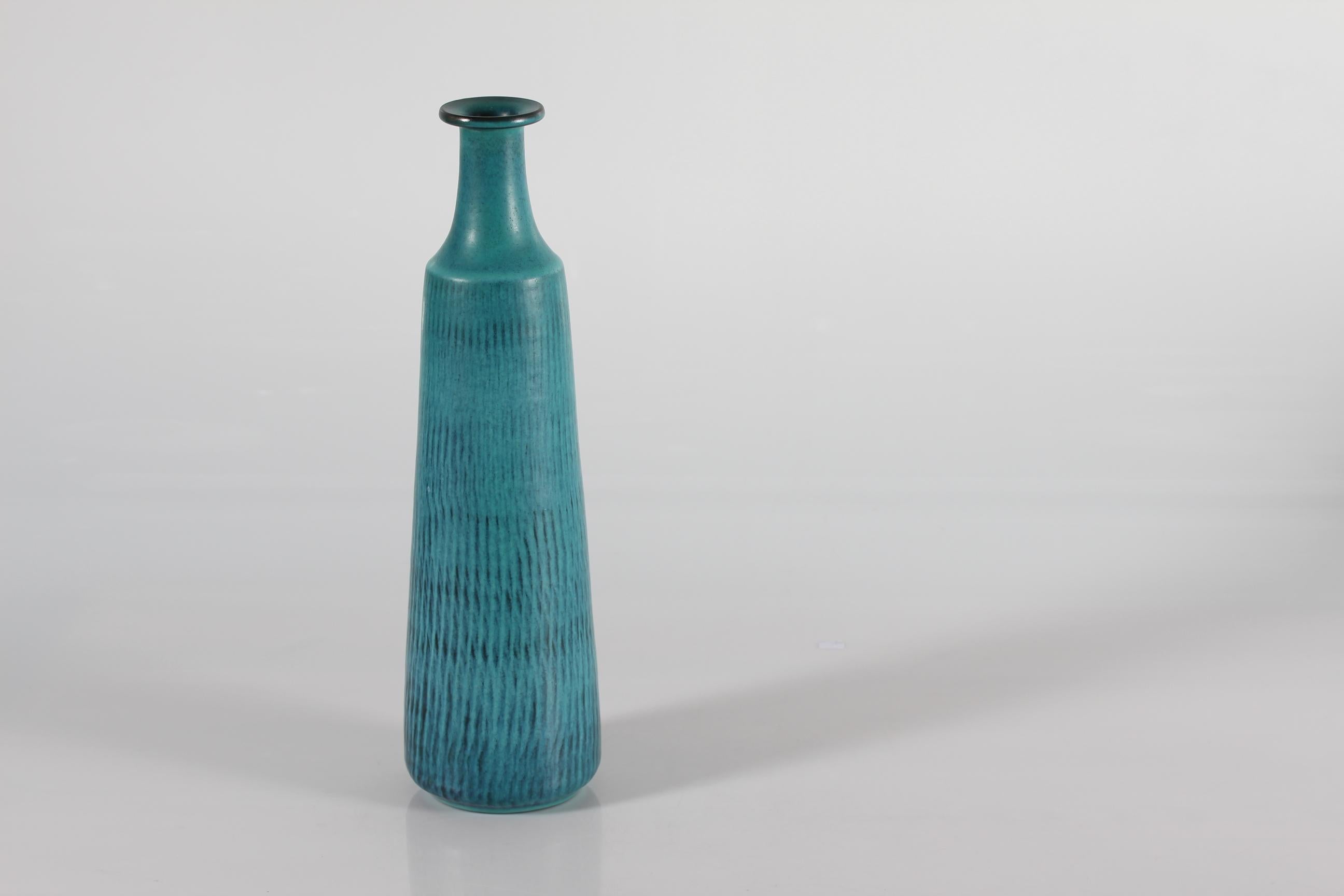 Mid-20th Century Tall In 17 Gunnar Nylund Nymølle Turquoise Blue Ceramic Vase Danish Modern 